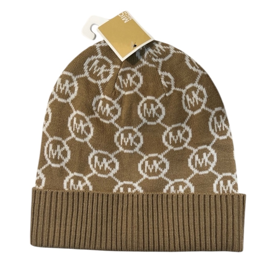 Michael Kors Beanie, Women's, Tan and White, One‎ Size, NWT
